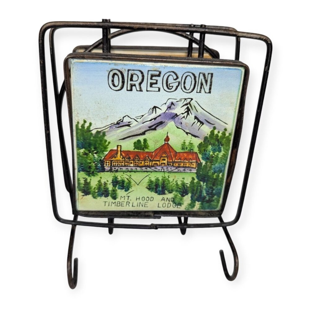 Vintage Victoria Ceramics Oregon Wire & Ceramic Napkin Holder Multomah Falls